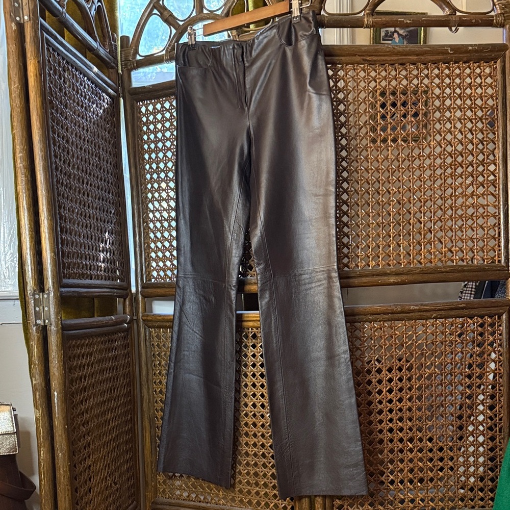 Brown Leather Flare Pants